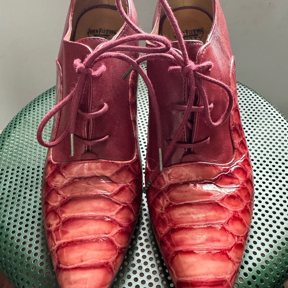* John Fluevog* Burgundy Crocodile Pattern Lace-Up Shoes